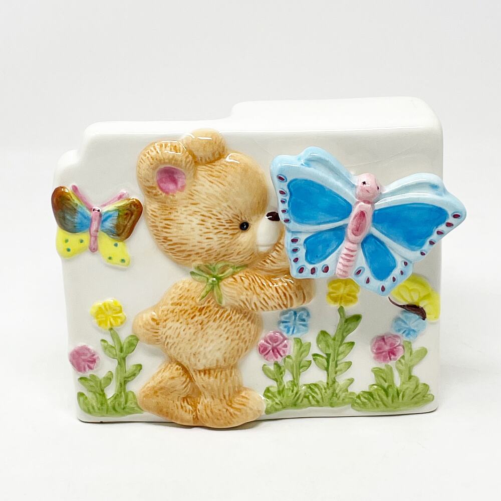 Vintage Hand Painted Ceramic Planter Music Box LUV‎ Imports Bear Butterfly Works